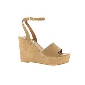 Steve Madden Womens 7.5 M Camel Nubuck Leather Welsh Wedge Heel Sandals NIB HE0